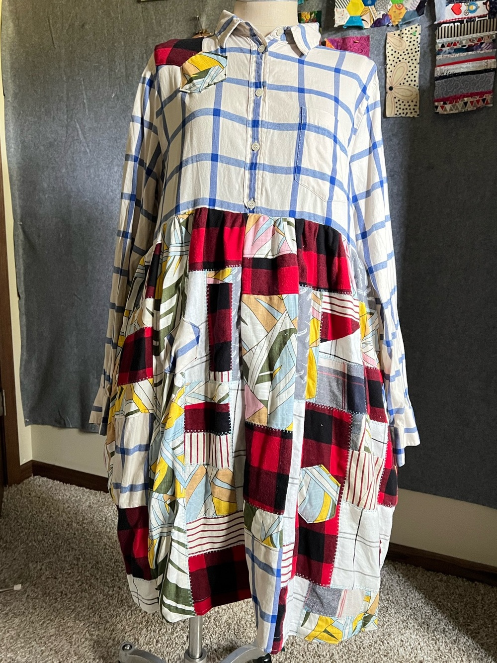 Longsleeve Patchwork Shirtdress with Pockets!